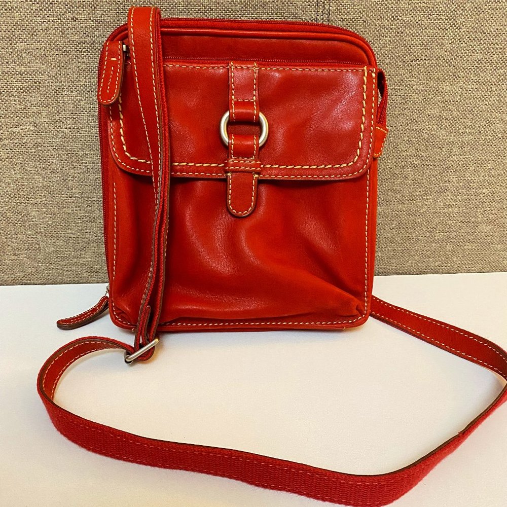 FOSSIL LEATHER MESSENGER CROSSBODY BAG RED
